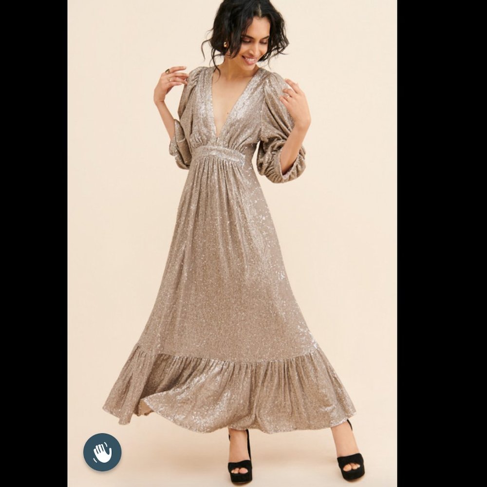 Saltwater Luxe maxi dress Wren | Free People | gold silver sequin | size S